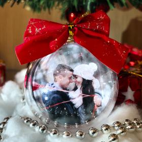 Bolinha de Natal personalizada Acrílico     Foto dos dois lados